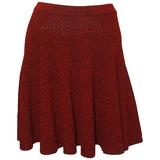Alexander McQueen Red & Black Wool Cable Knit Flare Skirt w/ Elastic Waist - M