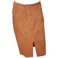 Christian Dior Vintage Brown Suede Skirt Jean Cut Skirt w/ Pockets - FR:38 US:6