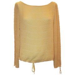 Vintage Badgley Mischka Pale Yellow Silk Chiffon Long Sleeve Top w/ Beading - 4
