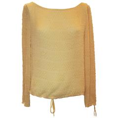 Badgley Mischka Pale Yellow Silk Chiffon Long Sleeve Top w/ Beading - 4 7