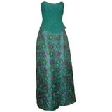 Rose Taft Vintage lila & blaugrünes trägerloses Kleid aus Seidenmischung mit floralem Design - 10