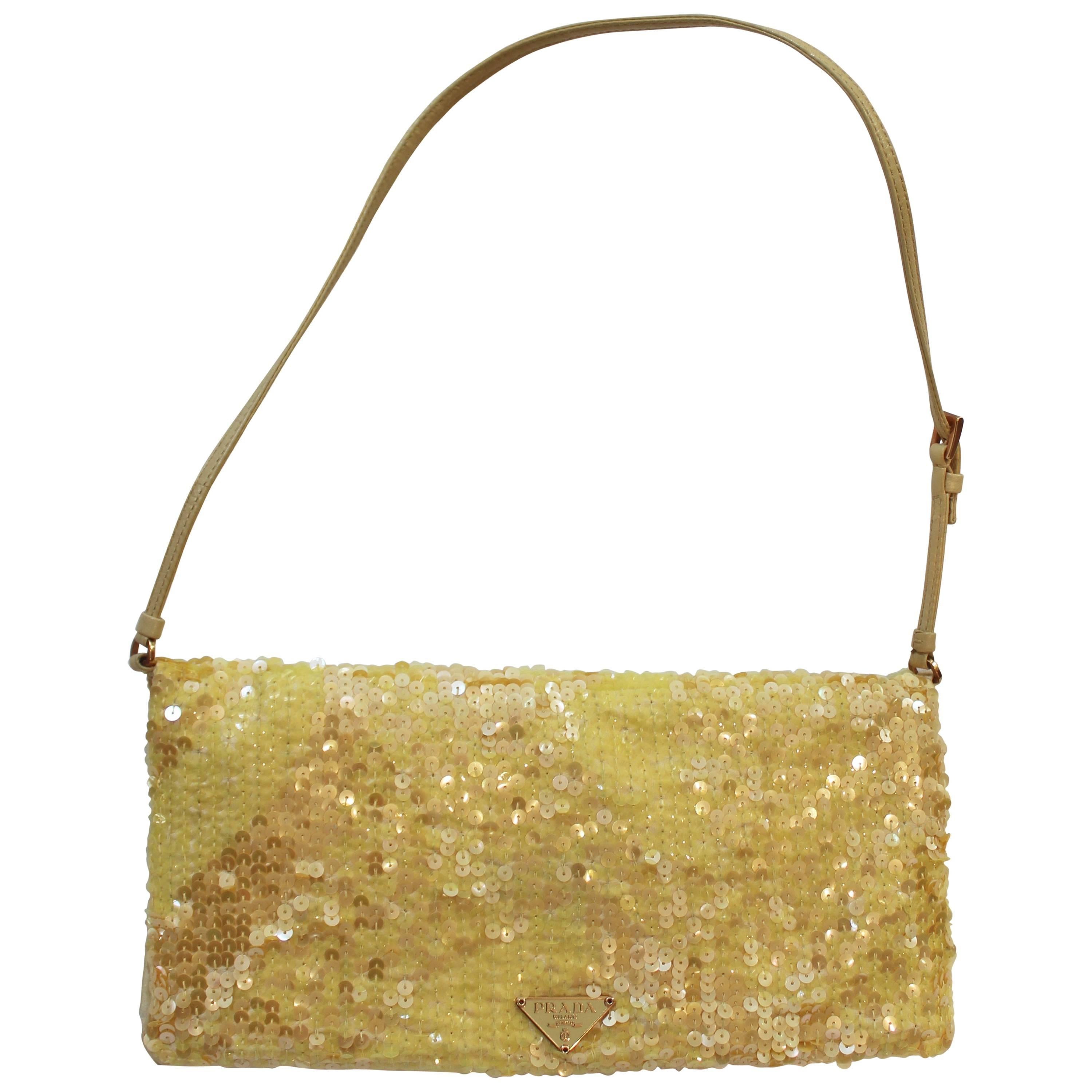 Yellow Sequined Prada Handbag