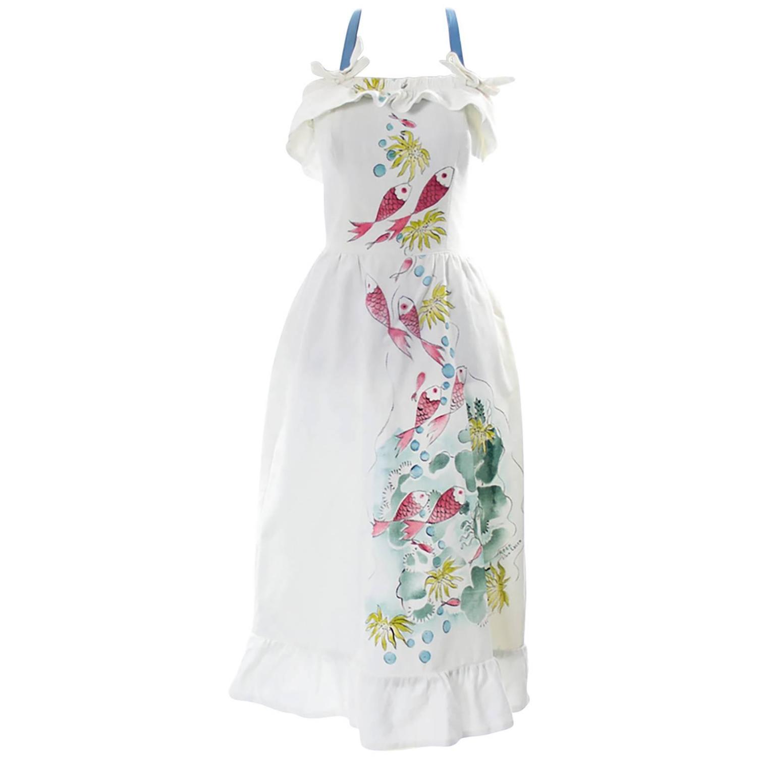 Rare Vintage Tina Leser Hand Painted Dress 1940s Fish Reef Halter Rare Vintage Tina Leser Hand Painted Dress 1940s Fish Reef Halter Signed For At 1stdibs