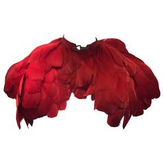 Vintage 1930s Stunning Red Swan Feather Caplet with Rhinestone Clasp 