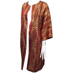 Vintage 1960s Profiles du Monde Burnt Umber and Lame Evening Coat w/ Leaf Pattern