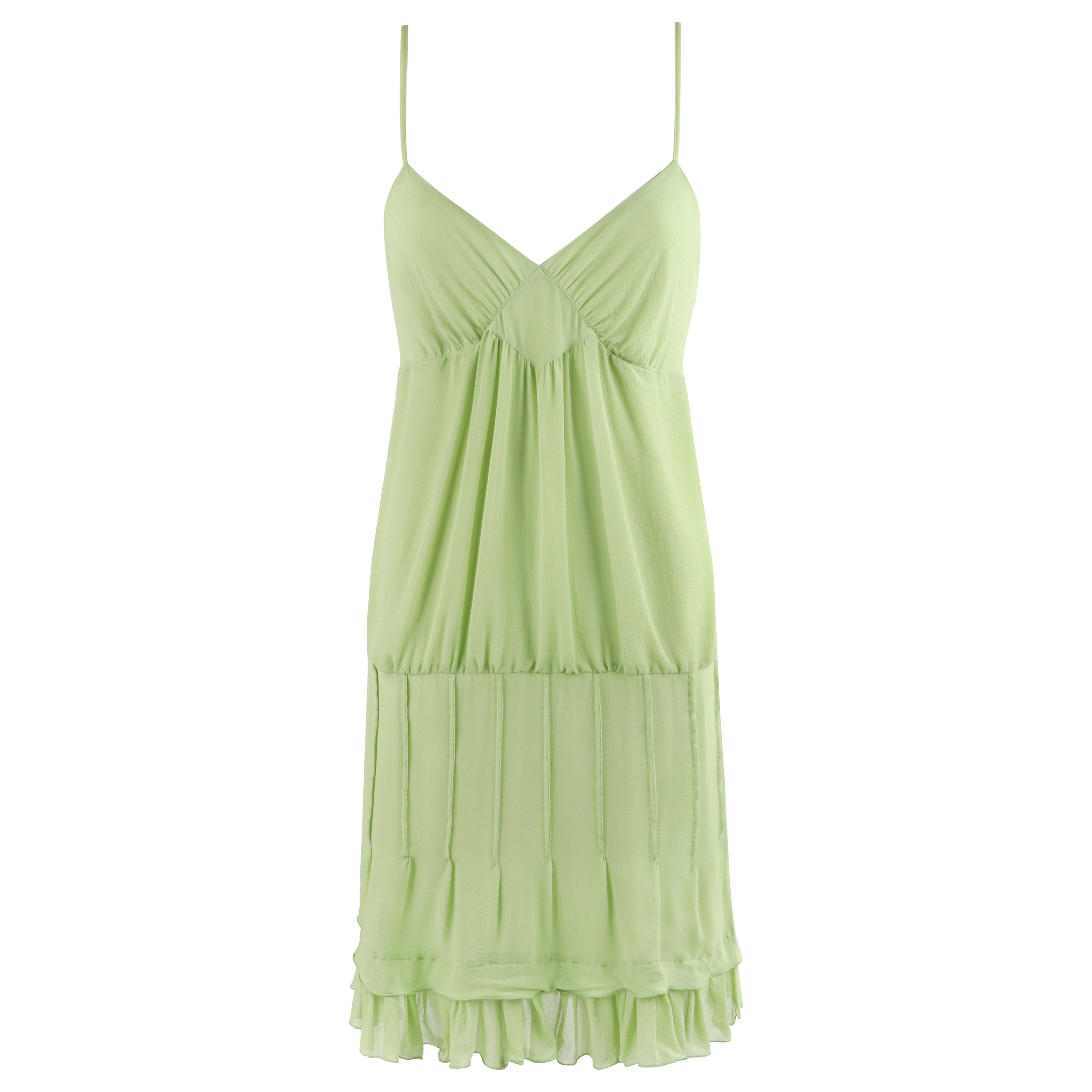 ALEXANDER MCQUEEN S/S 1996 Chartreuse Ruffled Tiered V-neck Pleated Sundress  For Sale