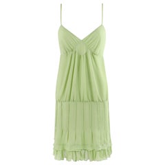 Vintage ALEXANDER MCQUEEN S/S 1996 Chartreuse Ruffled Tiered V-neck Pleated Sundress 