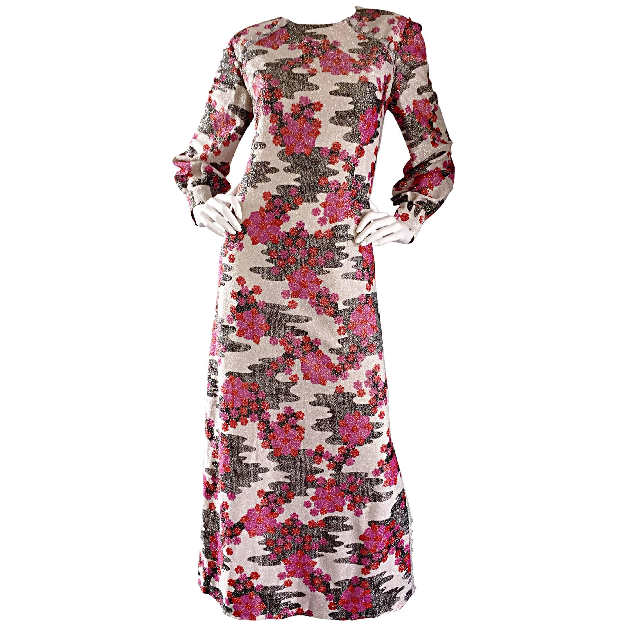 Sensational 1960s Vintage Balmain Metallic Cherry Blossom Op - Art Dress / Gown