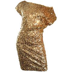 Amazing Vintage Paul & Joe Gold Sequin 90s Sexy Disco Dress Made in France 8