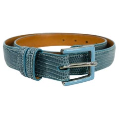 Lai Blue Lizard Belt with Blue Enamel & Silver Metal Buckle Medium