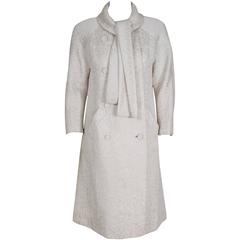 1960's Jean Patou Ivory-White Silk Double Breasted Scarf-Neck Mod Jacket Coat 9