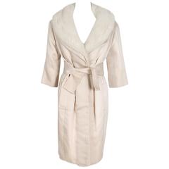 1959 Yves Saint Laurent for Christian Dior Haute-Couture Ivory Silk & Mink Coat 9