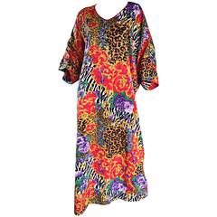 Amazing Vintage Mary McFadden Leopard + Zebra Print Caftan Dress 