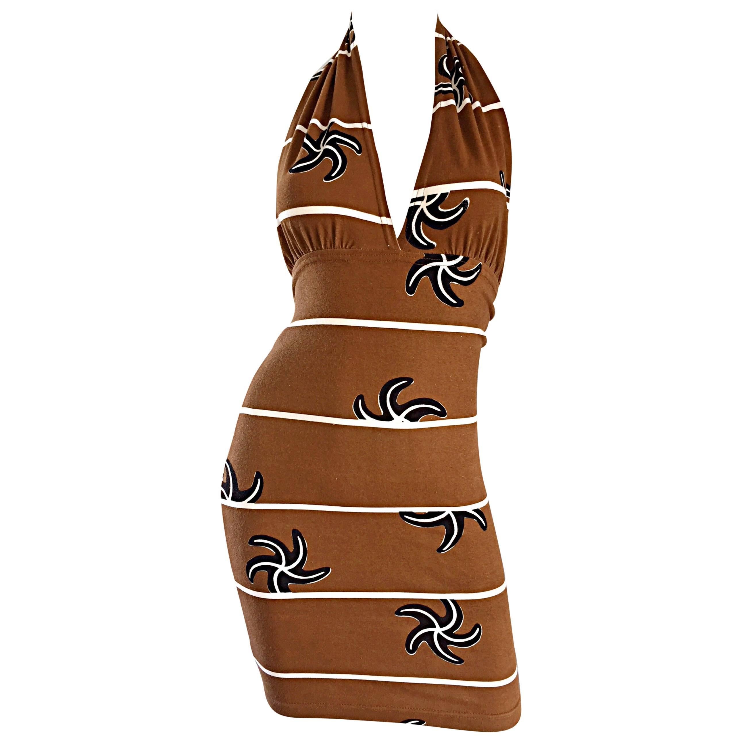 Sexy 1990s Michele Lamy ' Starfish ' Bodycon Vintage 90s Halter Dress