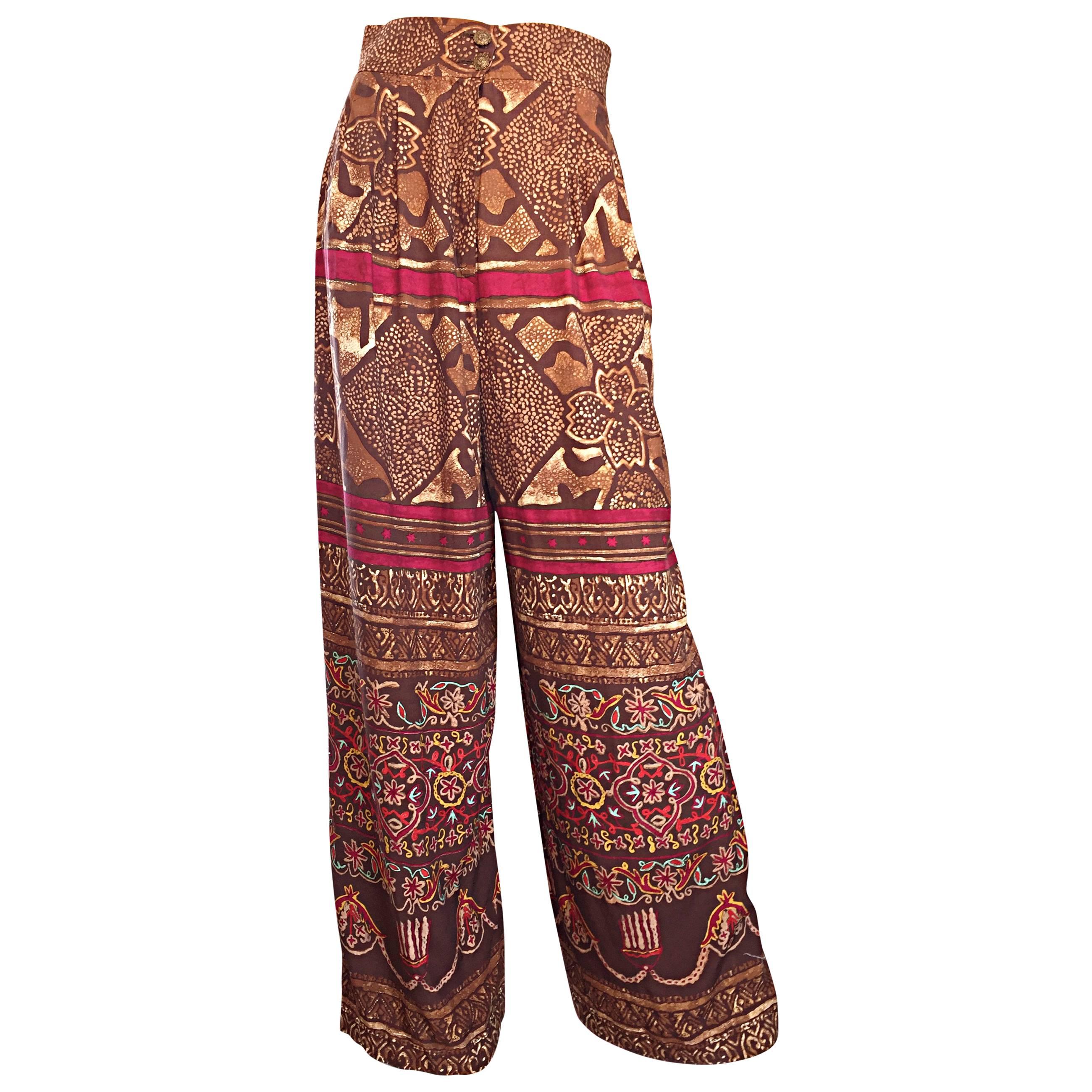 Amazing Vintage Christian Lacroix 1990s High Waisted Ethnic Snake Wide Leg Pants For Sale