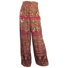 Amazing Vintage Christian Lacroix 1990s High Waisted Ethnic Snake Wide Leg Pants 1