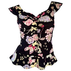 Vintage 90s Moschino Cheap & Chic ' Butterflies and Flowers ' Silk Flutter Top