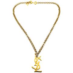 Yves Saint Laurent Vintage Chunky Chain Necklace YSL Logo Charm at