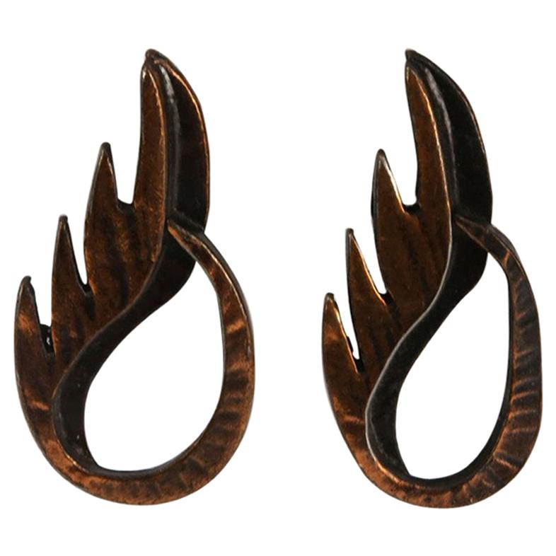 Mid Century Modern Rebajes Flame Pendant Copper Earrings For Sale