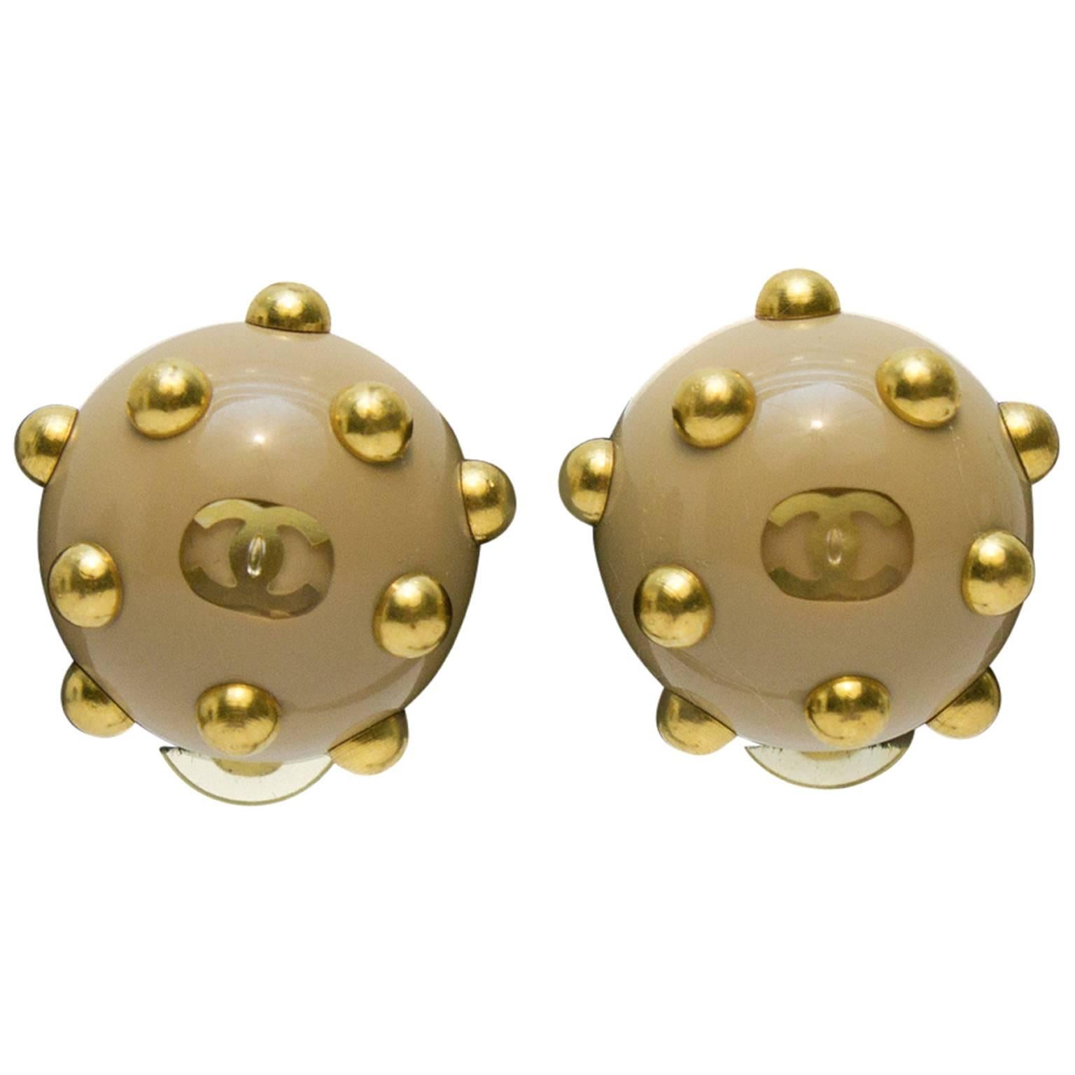 2000's Chanel Beige Studded Earrings