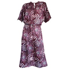Amazing 1970s 70s Cotton + Silk Op - Art Dolman Sleeve Boho Bohemian Dress