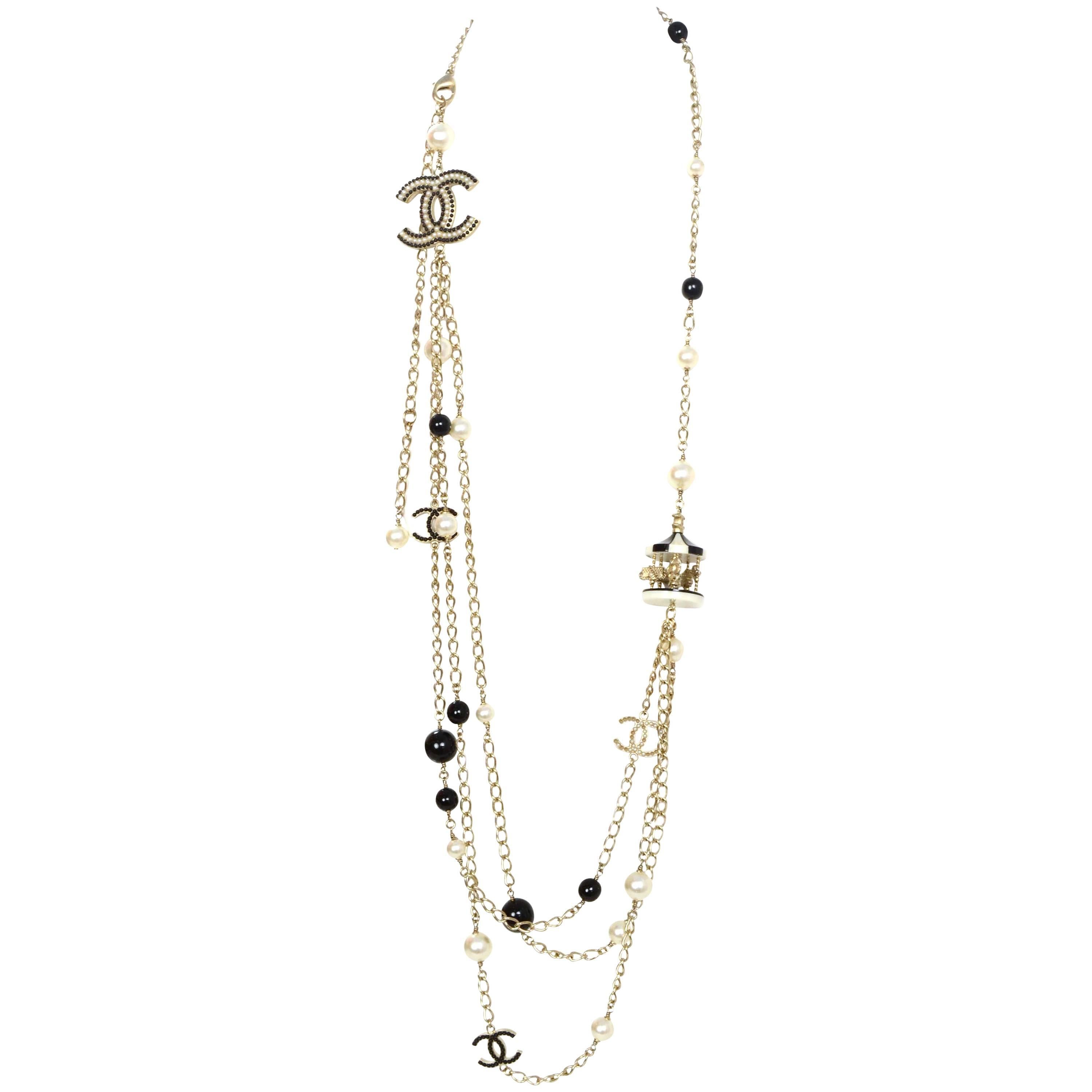Chanel Collectors Pale Gold Multi-Strand CC Carousel Necklace