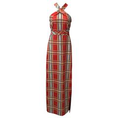 1970s Donald Brooks Plaid Criss-Cross Dress with Matching Scarf 2
