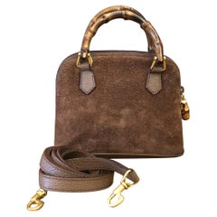 1990er GUCCI Braunes Wildleder Mini Bamboo Crossbody Tasche
