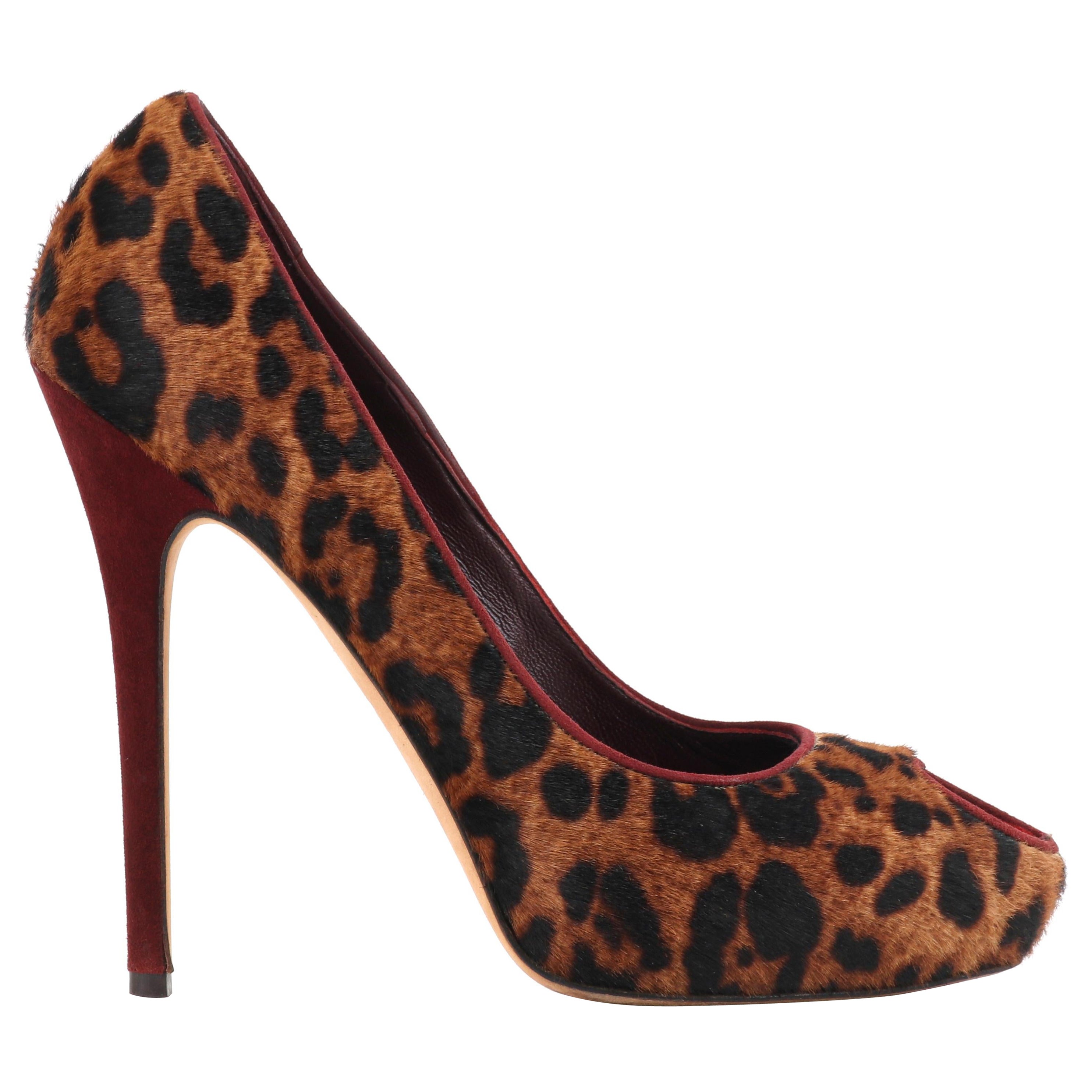 ALEXANDER McQUEEN A/W 2011 Leopard Pony Hair Heart Peep Toe Platform Pumps Shoes