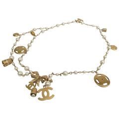 Chanel Gold and Pearl Bow Bell CC Necklace / Waist Belt