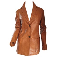 Jil Sander Perfect Vintage 1990s Tan Saddle Leather Jacket Blazer Minimalist 