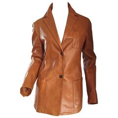 Jil Sander Perfect Vintage 1990s Tan Saddle Leather Jacket Blazer Minimalist 7