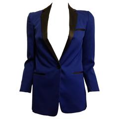 Celine Royal Blue Blazer with Black Satin Details