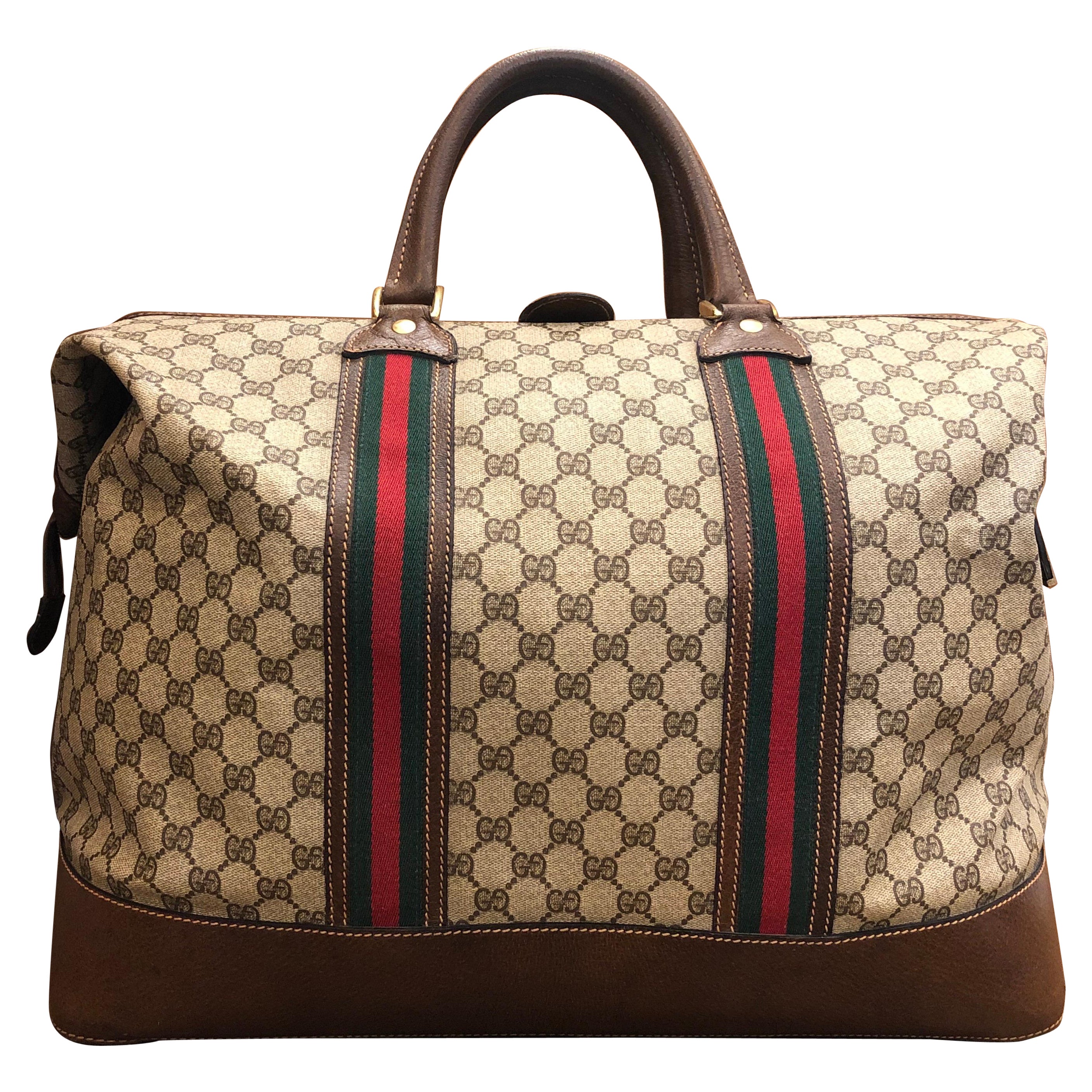 1990s Tom Ford for Gucci Coated Canvas Monogram Boston Bag in Navy