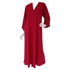 Retro Classic 1980’s Halston Red Jersey Caftan / Maxi Dress 