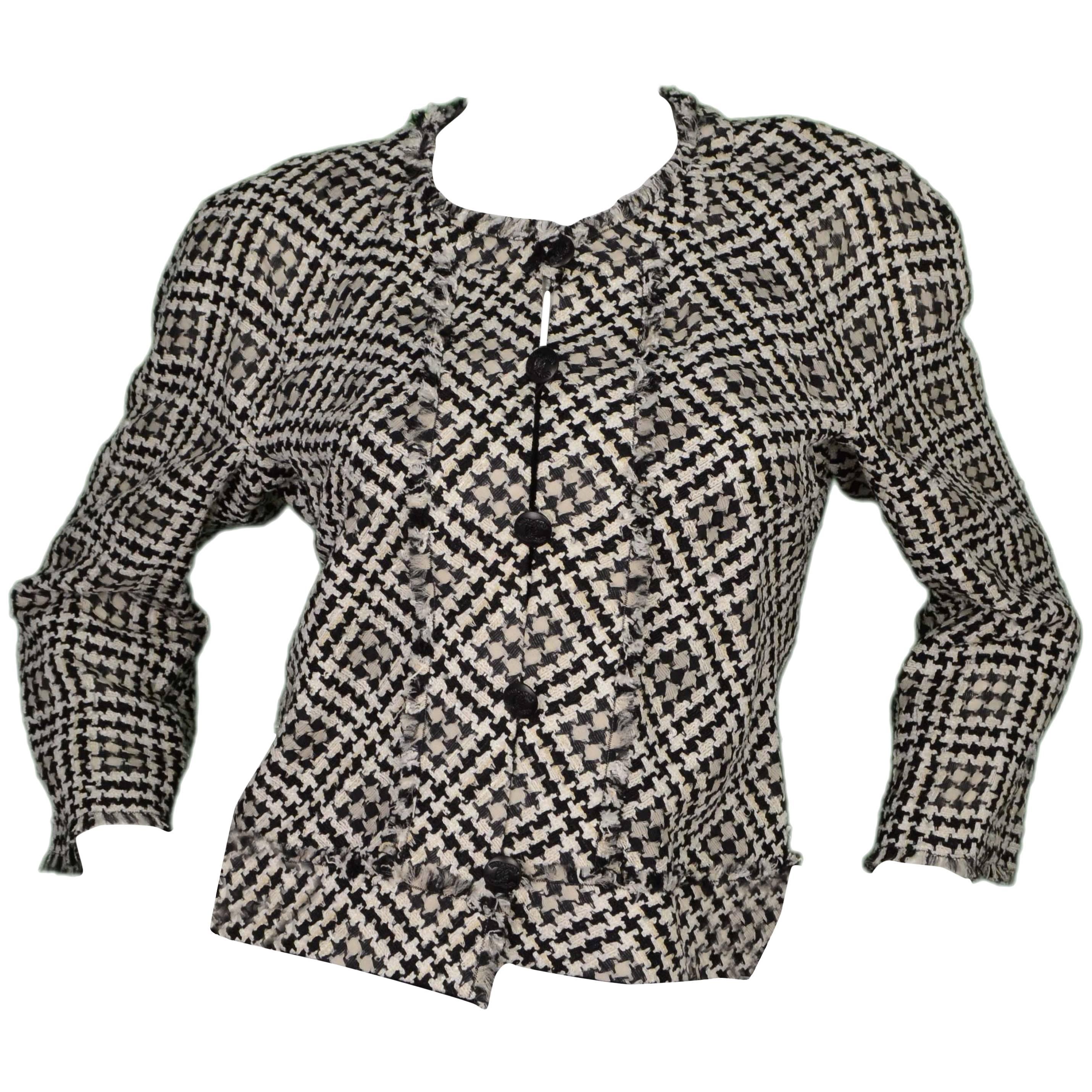 Chanel Black & White Houndstooth Cropped Jacket sz 44