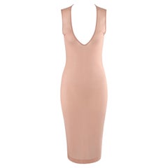 ALEXANDER McQUEEN Frühjahr/Sommer 2004 ""Deliverance"" Hautfarbenes, halbdurchsichtiges, tief ausgeschnittenes Bodycon-Kleid