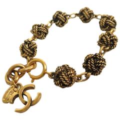 Vintage Chanel Gold Textured Rope Ball CC Chain Link Bracelet