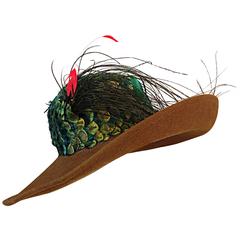 Magnificent Vintage Oscar de la Renta Avant Garde Hat w/ Peacock Feathers 