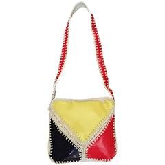 Vintage 1960s Made in Italy Mod Mondrian Print Red + Blue + Yellow Color Block Bag S