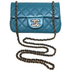 Chanel Teal Leather Extra Mini Classic Flap Shoulder Bag