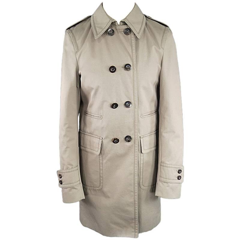 GUCCI Men's 38 Beige Cotton Double Breasted Military Pocket Trenchcoat