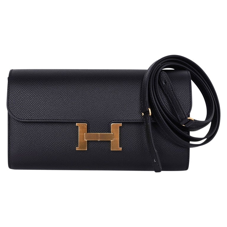 Hermes Constance Long To Go Wallet Black Epsom Gold Hardware WOC New w/ Box For Sale