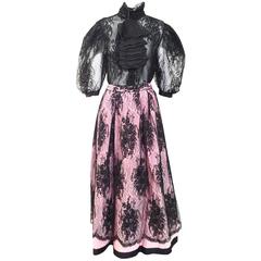 1980s UNGARO black chantilly lace blouse and skirt ensemble