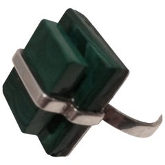 Vintage Stacked Malachite Sterling Silver Band from Estate of Charlton & Lydia Heston