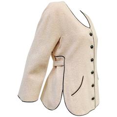 Chanel Cotton and Linen Blend Jacket With Adjustable Belt and Black Piping 2