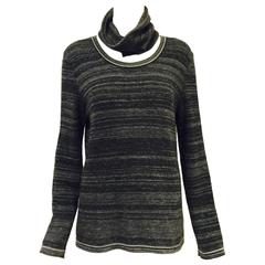 Chanel Cashmere Blend Horizontal Striped Pullover With Optional Turtleneck