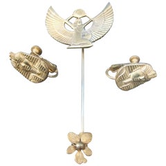 Miriam Haskell Ägyptisches Revival Stick Pin & Ohrringe ca. 1970