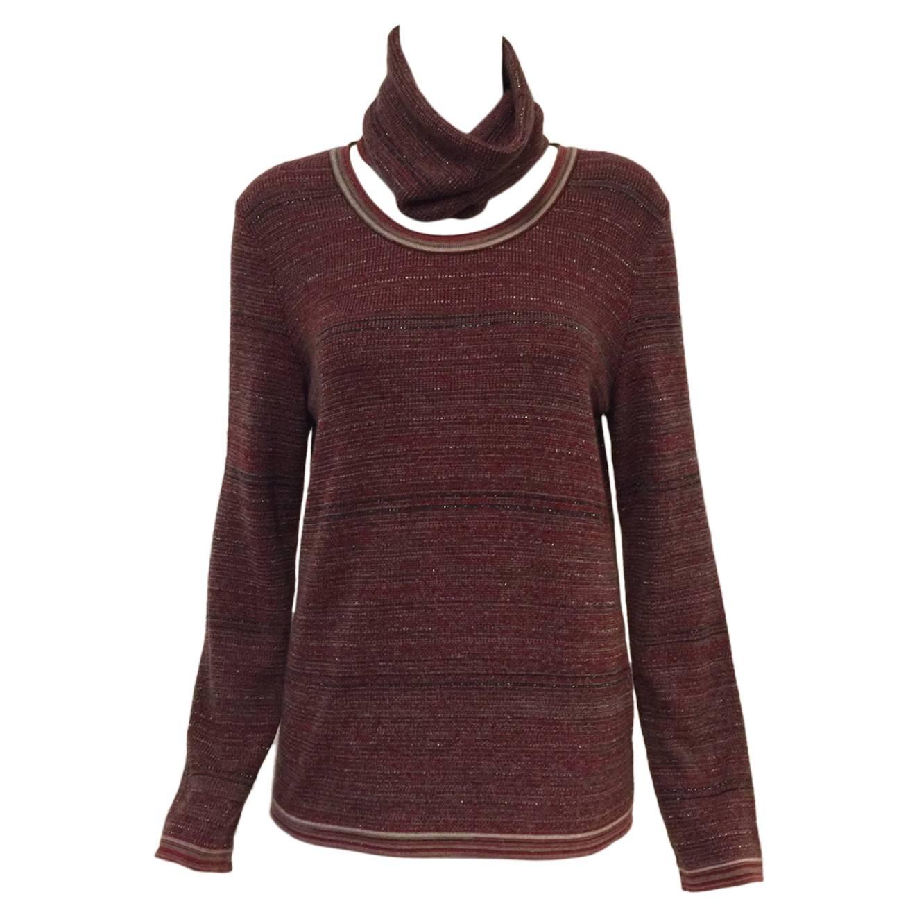 Chanel Cashmere Blend Horizontal Striped Pullover With Optional Turtleneck