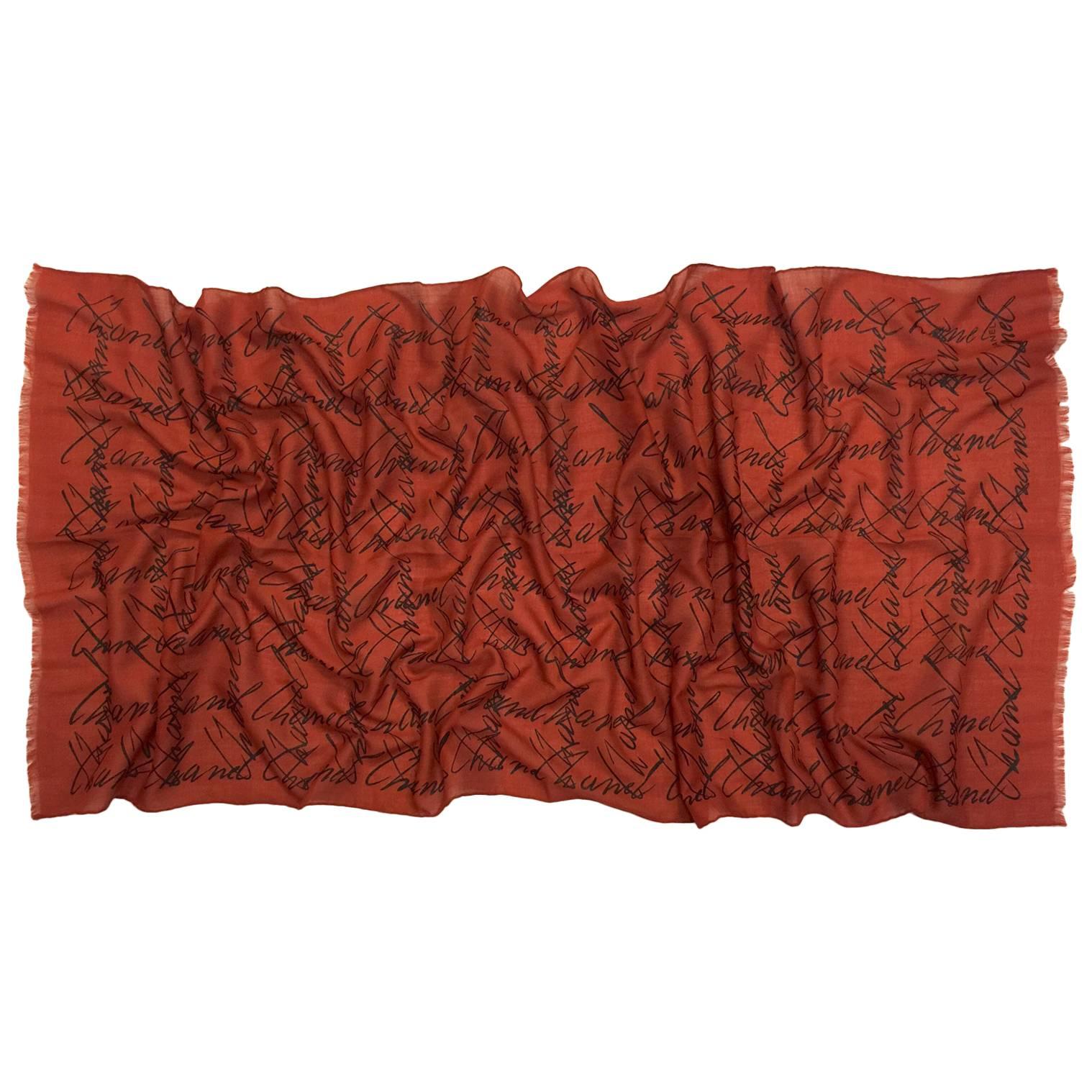 Chanel Rust Silk and Wool Signature Scarf 